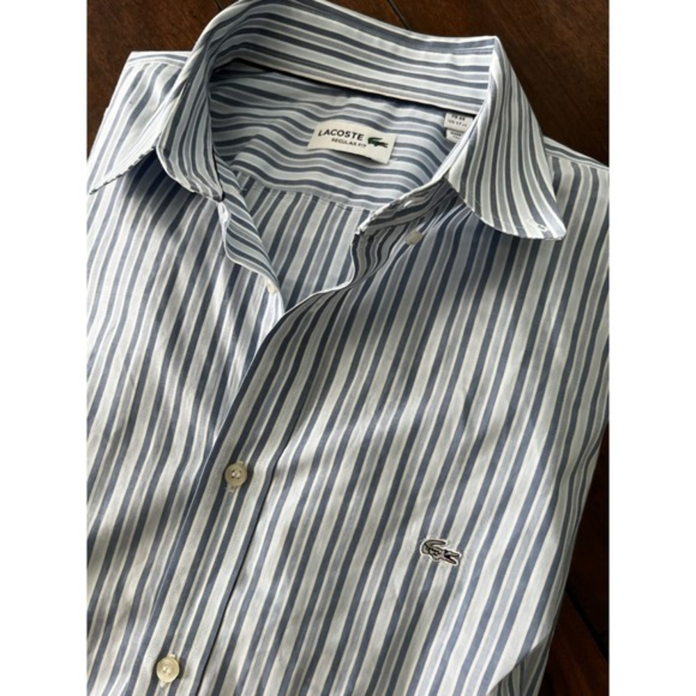 Lacoste Blue and White Striped Dress Shirt
